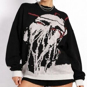 Liquid Face Target Sweater Womens XL Horror Red Abstract Graphic Glitch Knit